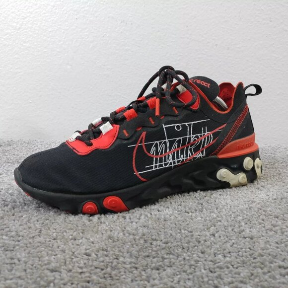 Nike React Element Script Swoosh Mens Size 7 Running Shoes Black Red CK9285-001 - Picture 4 of 9